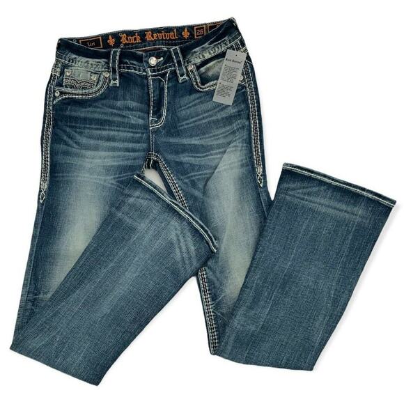 Rock Revival Liri Jeans Womens Size 26 Embroidered Thick Stitches Whiskers Denim - Picture 4 of 12